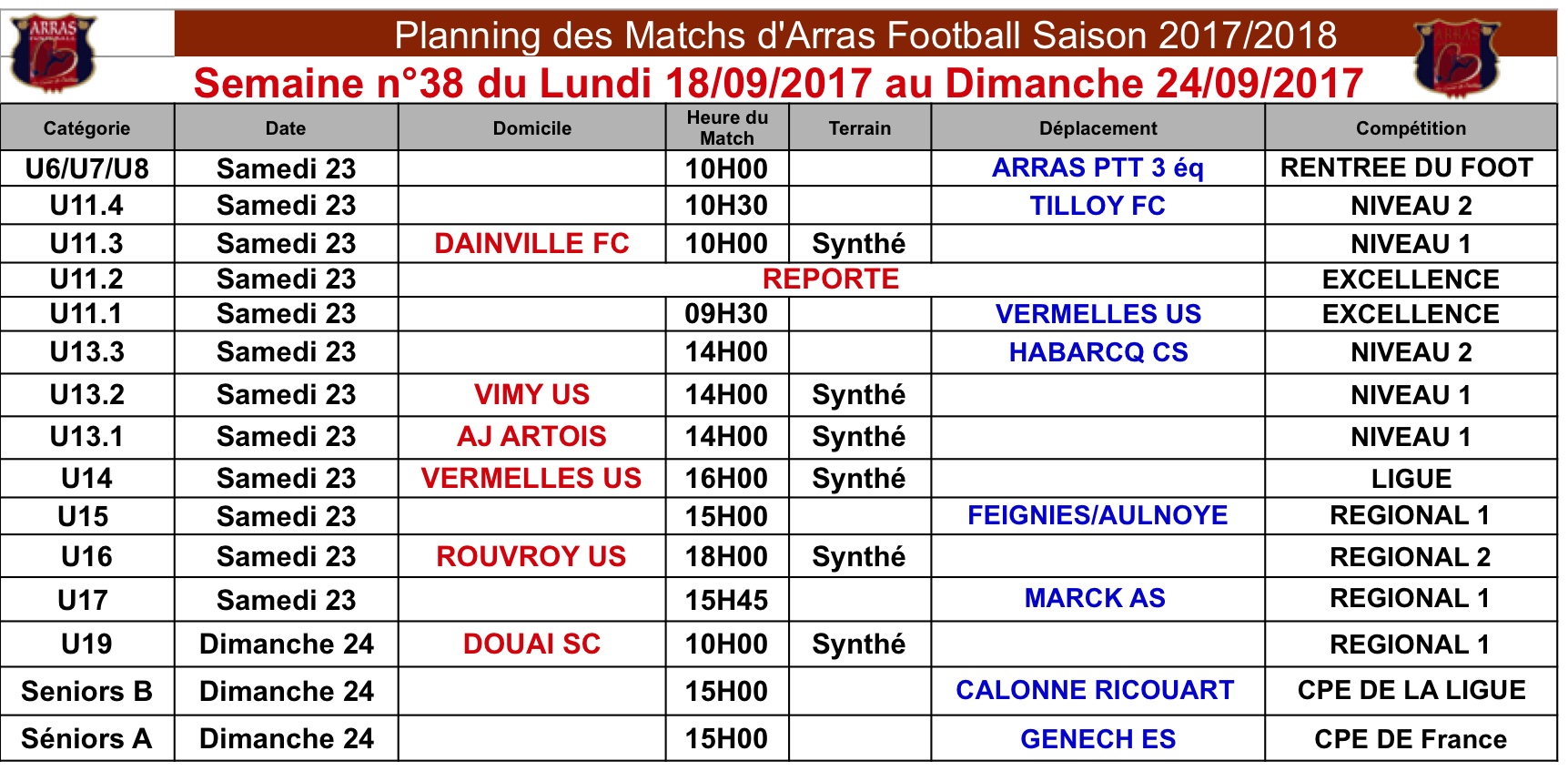 Planning des Matchs pdf